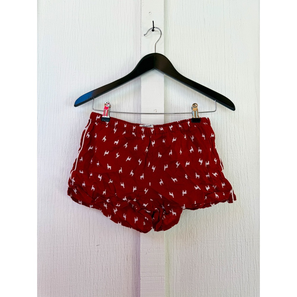 Madewell Womens XS Red Llama Print Pajama Shorts Elastic Sleepwear Loungewear